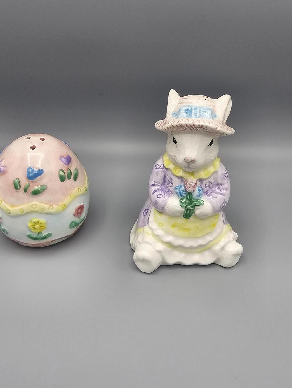 Vintage Ceramic Bunny and Egg Salt and Pepper Shakers